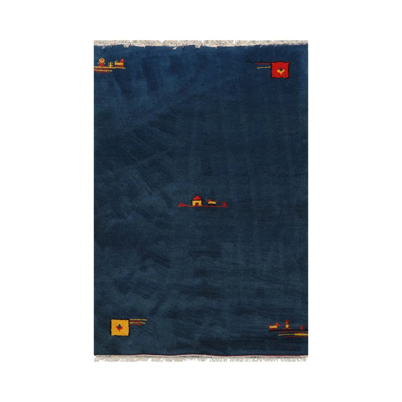 4' x6' Teal, Yellow Hand Knotted 100% Wool Gabbeh Tribal Oriental Area Rug