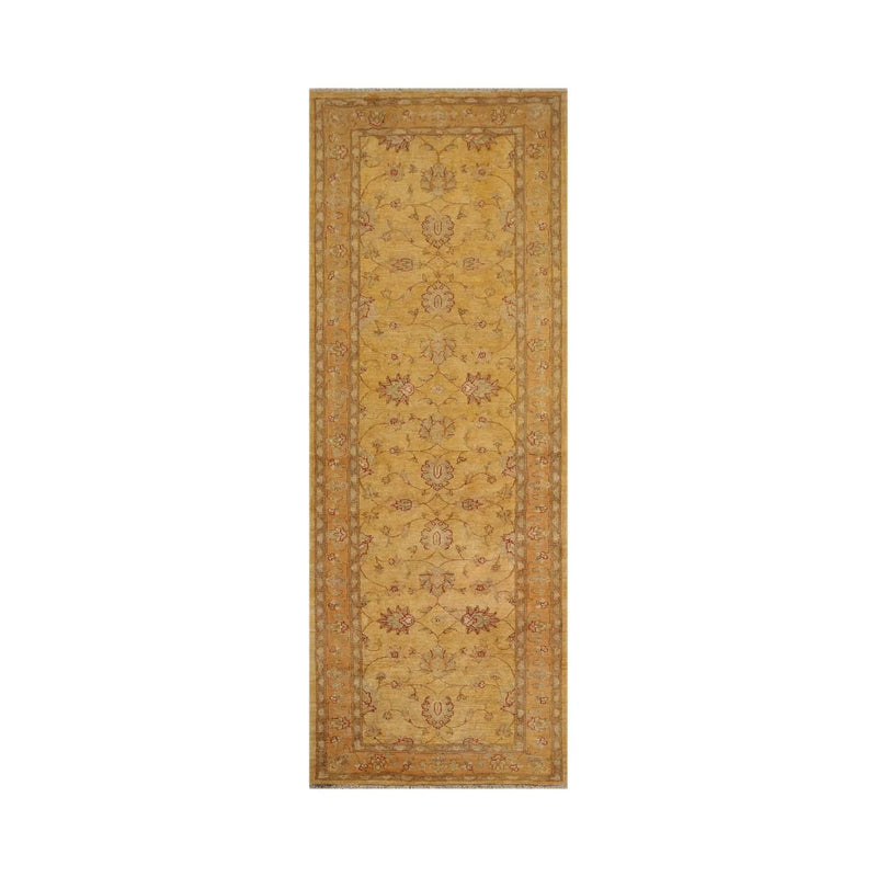 4'7''x12'5'' Runner Beige, Gold Hand Knotted Persian 100% Wool Chobi Peshawar Traditional  Oriental Area Rug