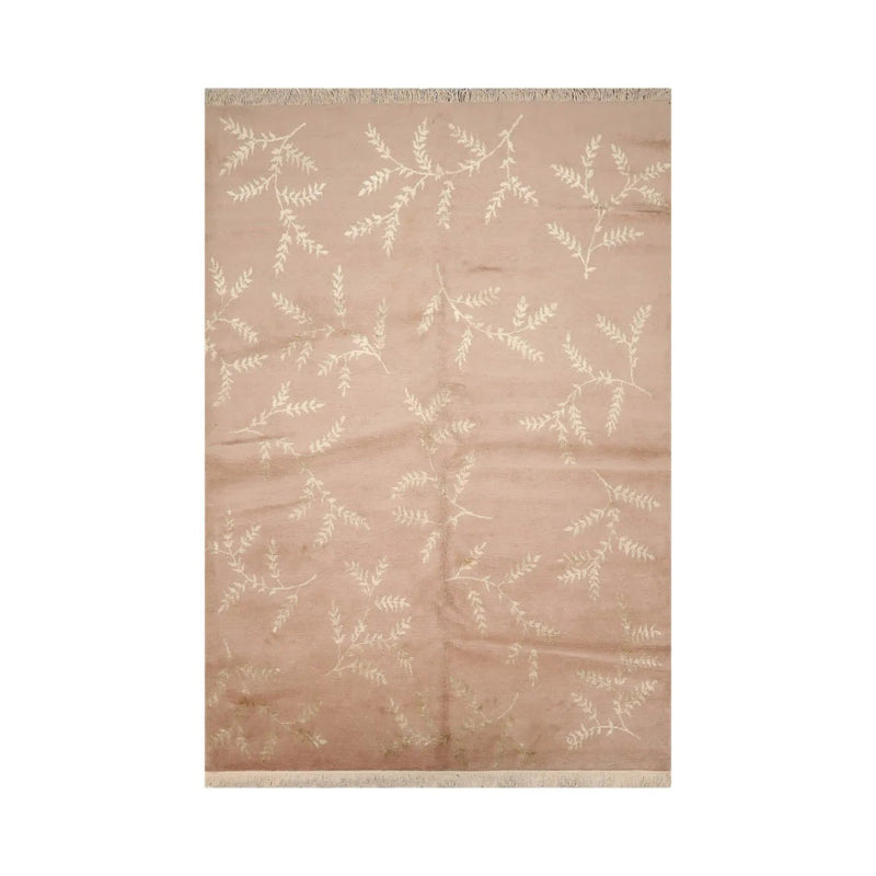 6x9 Tan, Green Hand Knotted Tibetan Wool and Silk Tibetan Traditional Oriental Area Rug