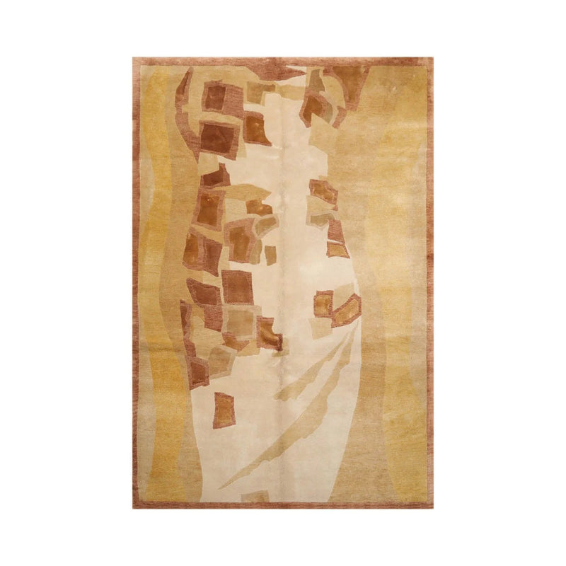 6x9 Beige Hand Knotted Tibetan Wool and Silk Michaelin Kohlberg Modern & Contemporary Oriental Area Rug