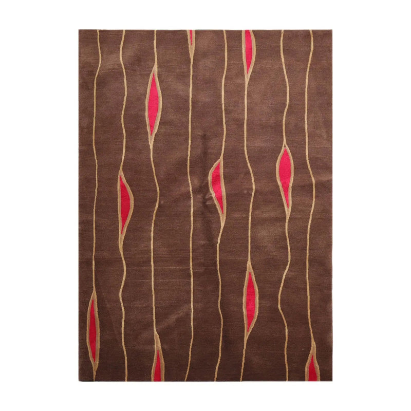 5x7 Brown, Light Gold Hand Knotted Tibetan 100% Wool Tibetan Modern & Contemporary Oriental Area Rug