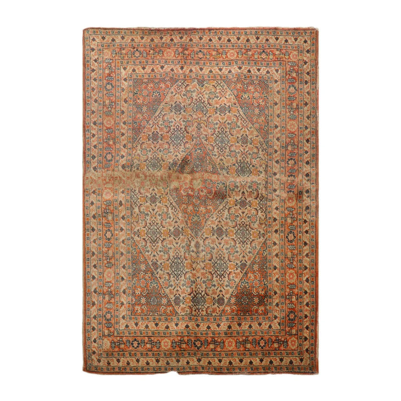 4x6 Beige, Orange Hand Knotted Tribal 100% Wool Heriz Traditional 250 KPSI Oriental Area Rug