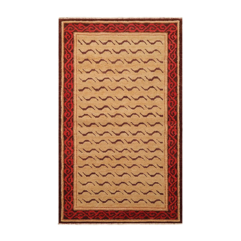 3x5 Gold, Brown Hand Knotted Tibetan 100% Wool Michaelian & Kohlberg Transitional Oriental Area Rug