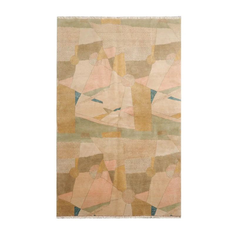 4x6 Beige, Mint Hand Knotted Tibetan 100% Wool Michaelian & Kohlberg Modern & Contemporary Oriental Area Rug