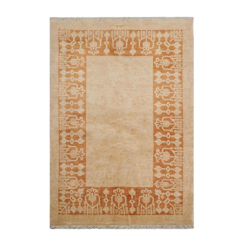 4x6 Beige, Caramel Hand Knotted 100% Wool Peshawar Traditional Oriental Area Rug