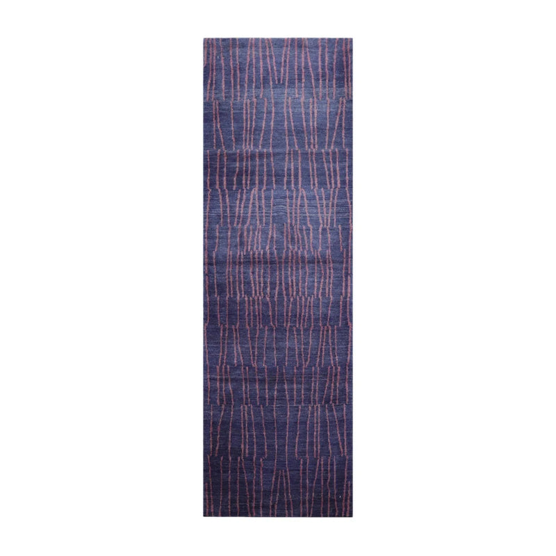 3'2''x10'2'' Runner Blue, Lavander Hand Knotted Tibetan 100% Wool Michaelian & Kohlberg Modern Oriental Area Rug