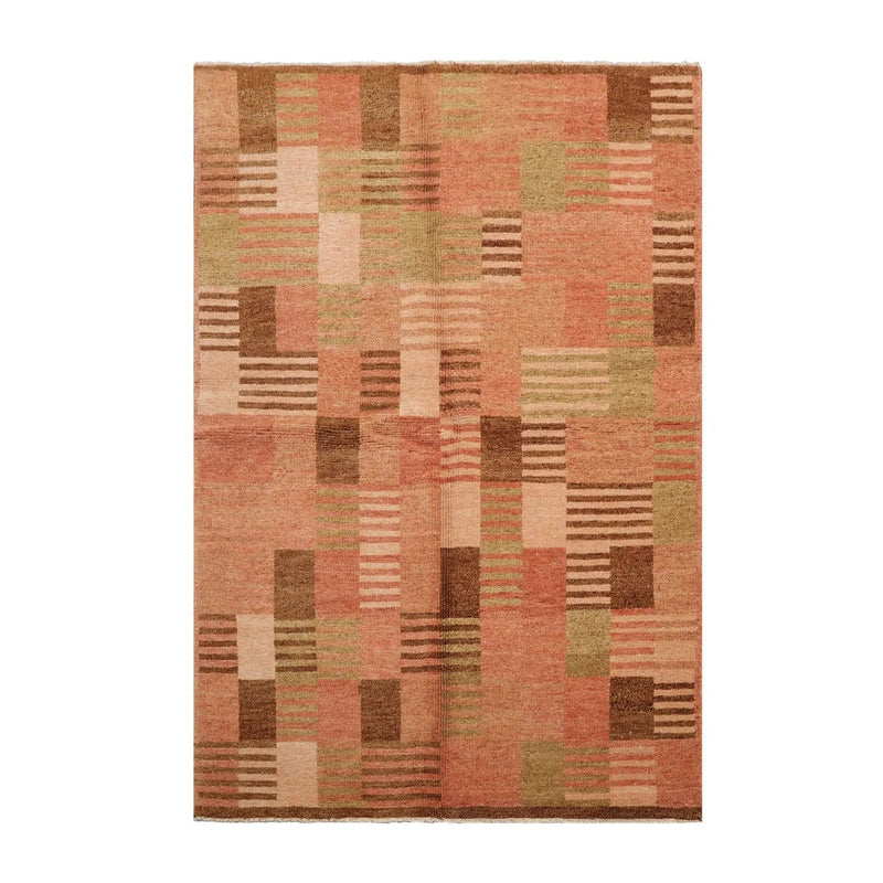 4x6 Rose, Beige Hand Knotted Tibetan 100% Wool Michaelian & Kohlberg Modern & Contemporary Oriental Area Rug