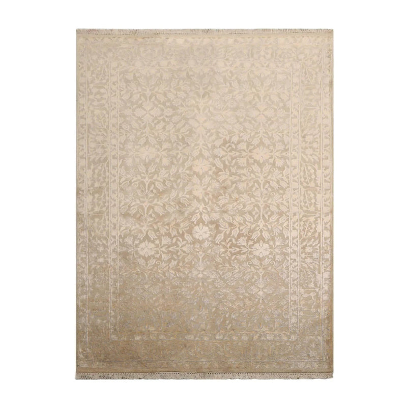 4x6 Ivory, Gray Hand Knotted Tibetan 100% Wool Tibetan Modern & Contemporary Oriental Area Rug