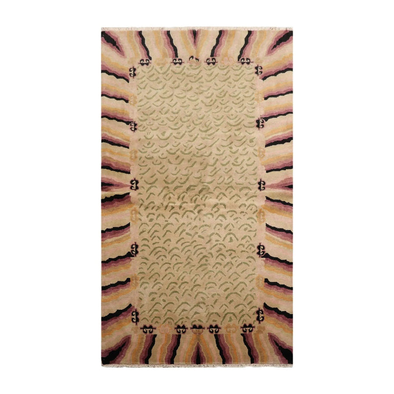 3'11 x 7' Beige, Sage Hand Knotted Tibetan 100% Wool Michaelian & Kohlberg Modern & Contemporary Oriental Area Rug