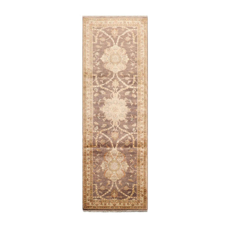 2'7"x7'10" Runner Gray, Beige Hand Knotted 100% Wool Peshawar Traditional Oriental Area Rug