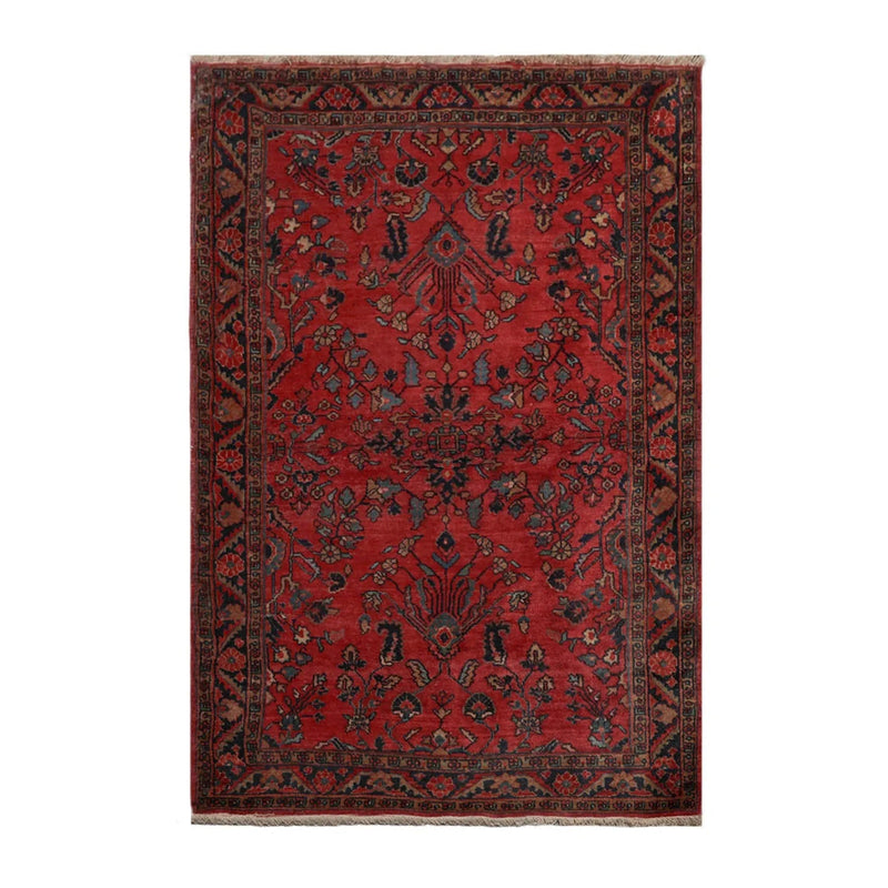 4x6 Red Vintage Saroukk Hand Knotted Traditional Wool Area Rug