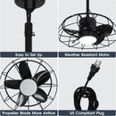 20 Inch Vistula Outdoor DC Motor Black Industrial Hanging Buckle Downrod Ceiling Fan with Light