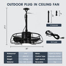 20 Inch Vistula Outdoor DC Motor Black Industrial Hanging Buckle Downrod Ceiling Fan with Light