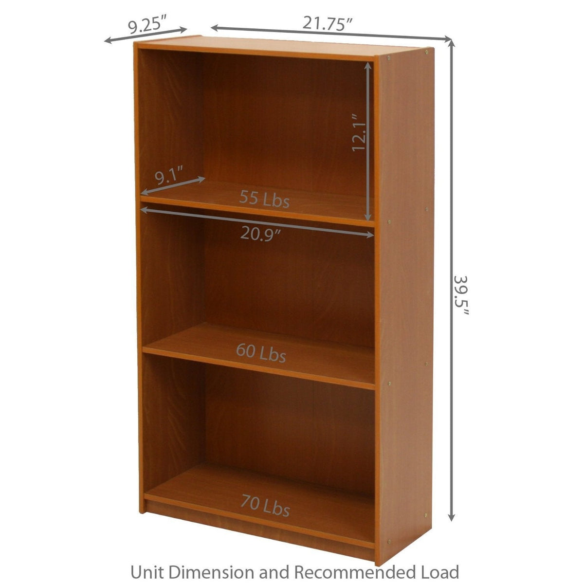 Light Cherry Finish 3-Tier Storage Shelves Bookcase, photo 2 of 5