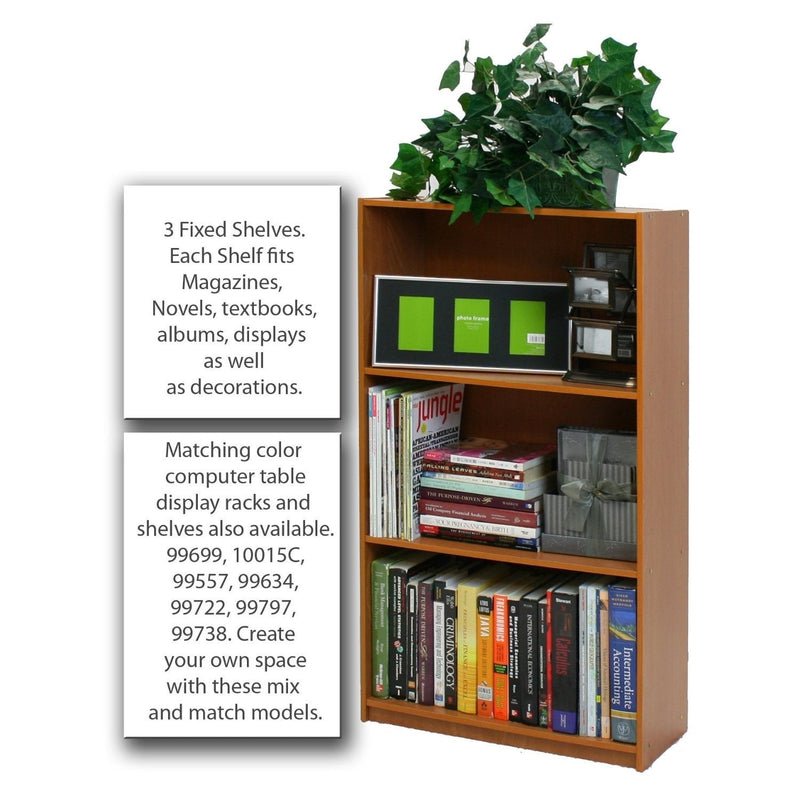 Light Cherry Finish 3-Tier Storage Shelves Bookcase, photo 4 of 5