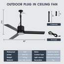 42 Inch Rhine Indoor/Wet Outdoor IP65 Black Anywhere Waterproof Ceiling Fan with LED Light and Convenient Hanging Hook