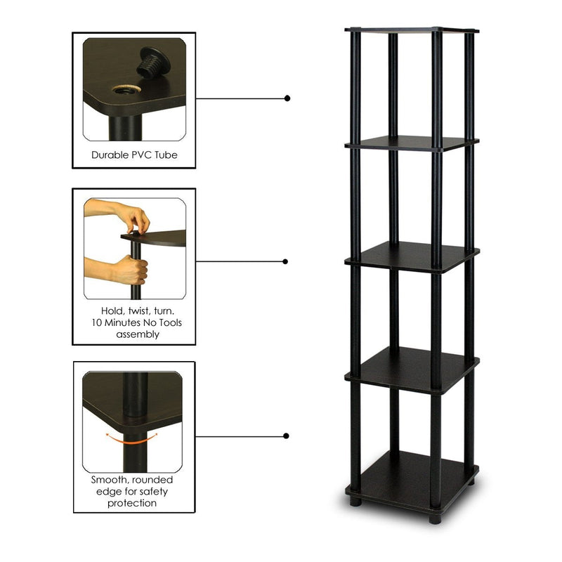 5-Tier Square Corner Display Shelf Bookcase in Espresso/Black, photo 5 of 5