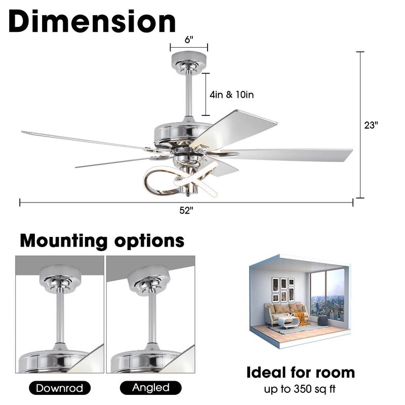52 Inch Oregon DC Motor Modern Downrod Ceiling Fan with LED Light