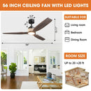 56 Inch Louise Downrod Mount LED Wood Blades Ceiling Fan with Remote Control