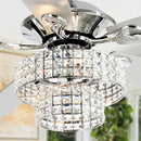 52" Nowthen Modern Crystal Chandelier Ceiling Fan with Led Light And Remote Control 5 Blades Chrome