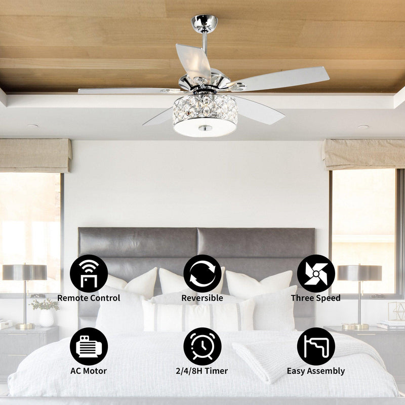 52" Tibuh Modern Downrod Mount Reversible Crystal Ceiling Fan with Lighting and Remote Control