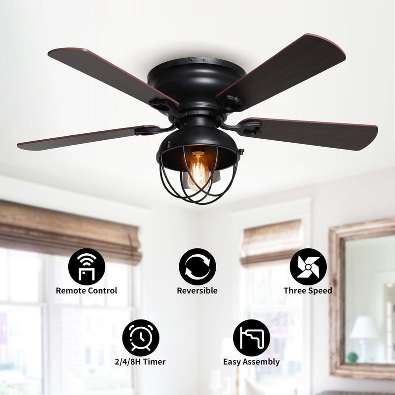42" Traditional Flush Mount Reversible Ceiling Fan with Lighting and Remote Control
