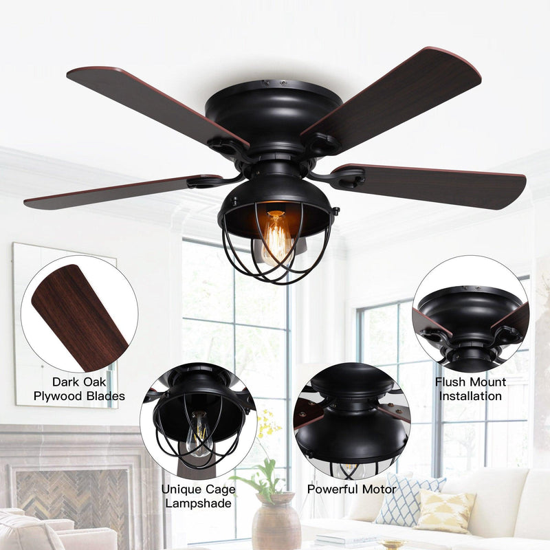 42" Traditional Flush Mount Reversible Ceiling Fan with Lighting and Remote Control