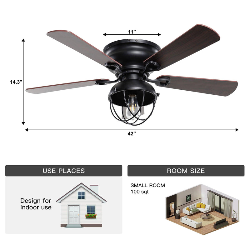 42" Traditional Flush Mount Reversible Ceiling Fan with Lighting and Remote Control