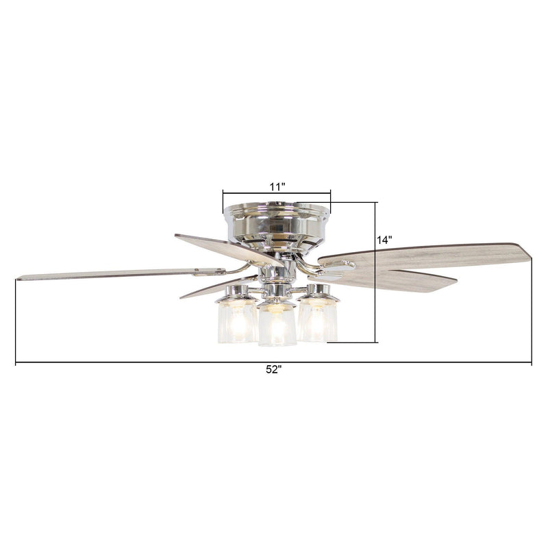 52" Bangatore Traditional Chrome Flush Mount Reversible Ceiling Fan with Lighting and Remote Control