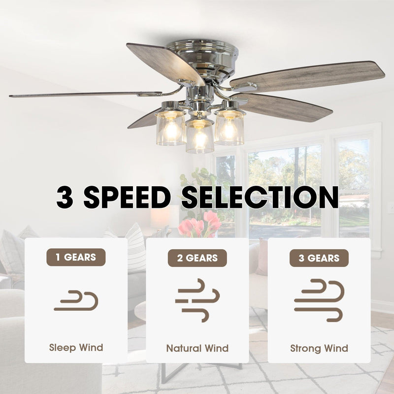 52" Bangatore Traditional Chrome Flush Mount Reversible Ceiling Fan with Lighting and Remote Control