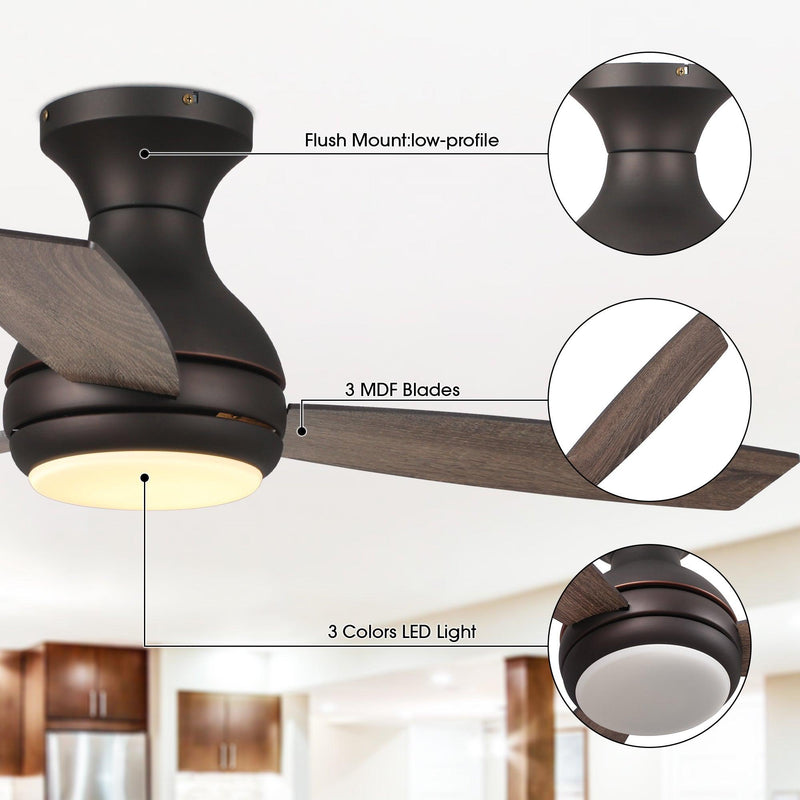 48" Beckette Farmhouse Flush Mount Reversible Ceiling Fan with Lighting and Remote Control