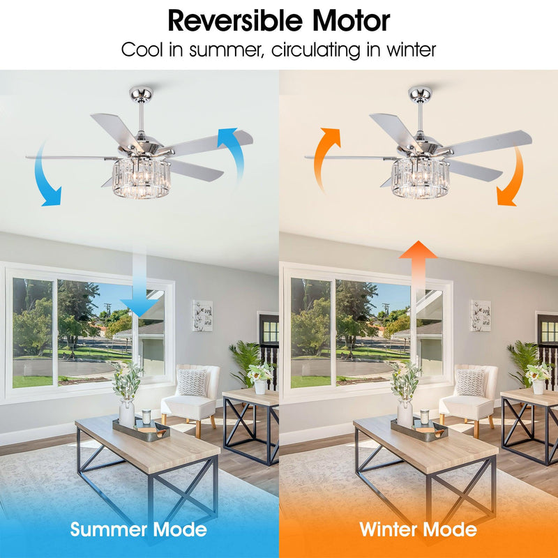 52" Dicken Modern Downrod Mount Reversible Crystal Ceiling Fan with Lighting and Remote Control