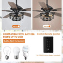 52" Paquette In Indoor Matte Black Industrial Ceiling Fan with Remote Control and Light Kit by Parrot Uncle