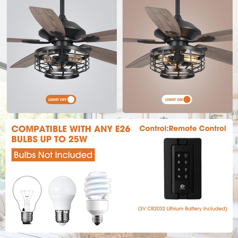 52" Paquette Industrial Downrod Mount Reversible Ceiling Fan with Lighting and Remote Control