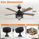 52" Lucknow Industrial Black Reversible Ceiling Fan with Lighting and Remote Control