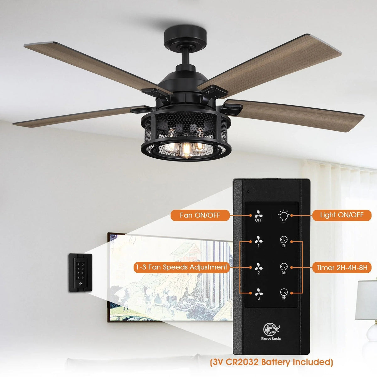 52 Industrial Reversible 5 Blade Mesh Led Ceiling Fan, photo 6 of 28