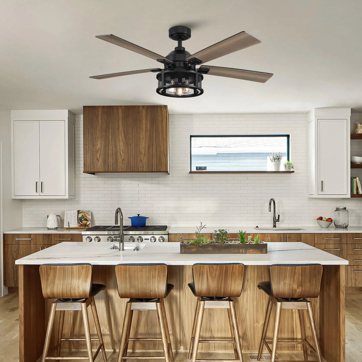 52 Industrial Reversible 5 Blade Mesh Led Ceiling Fan, photo 2 of 28
