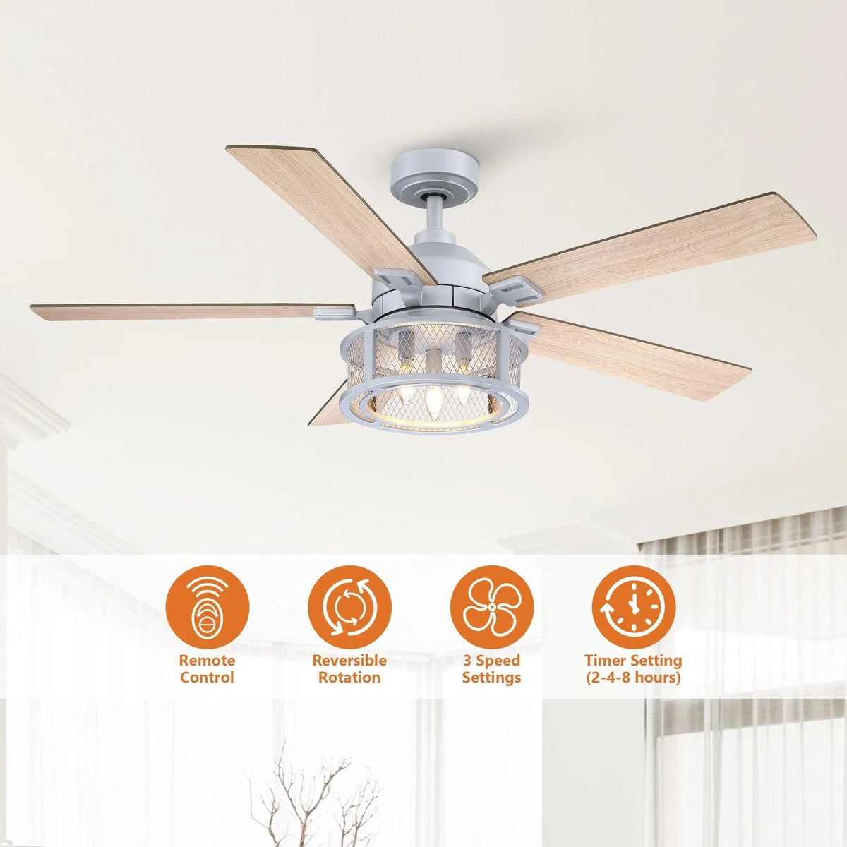 52 Industrial Reversible 5 Blade Mesh Led Ceiling Fan, photo 27 of 28