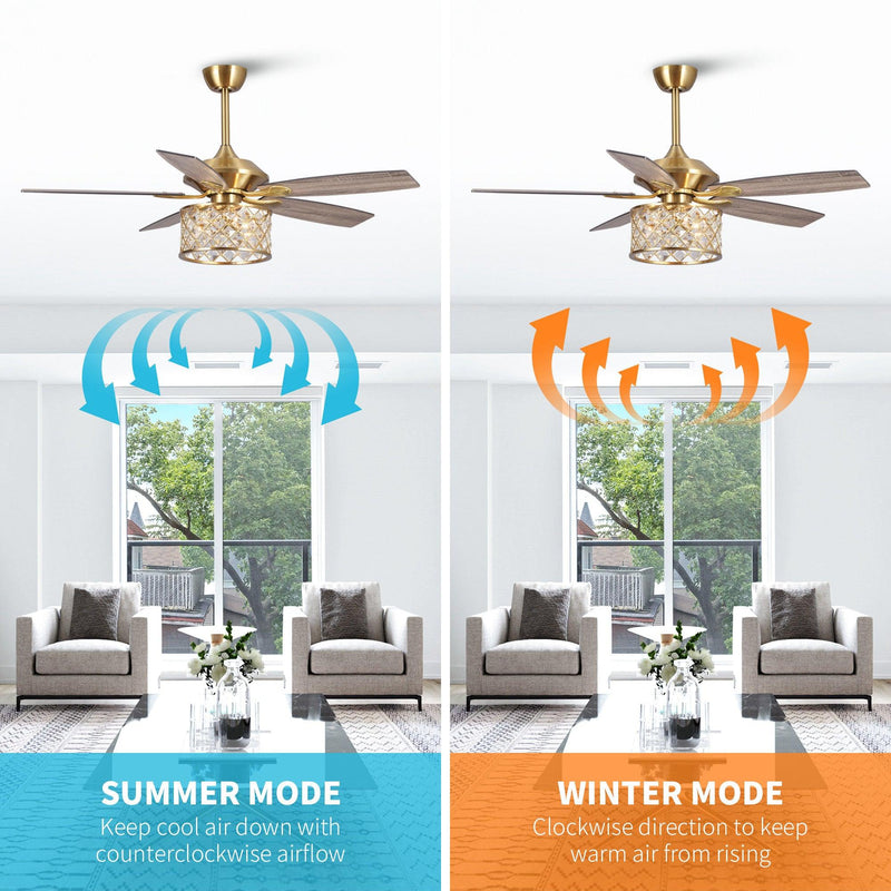 52" Cochin Modern Downrod Mount Reversible Crystal Ceiling Fan with Lighting and Remote Control