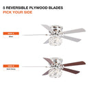 48" Modern Chrome Flush Mount Reversible Crystal Ceiling Fan with Lighting and Remote Control