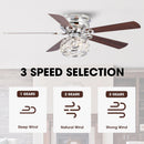 48" Modern Chrome Flush Mount Reversible Crystal Ceiling Fan with Lighting and Remote Control