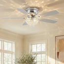 52" Modern Chrome Flush Mount Reversible Crystal Ceiling Fan With Lighting And Remote Control