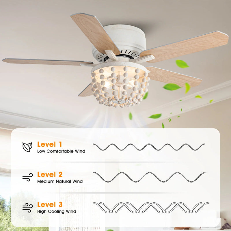 48" New Delhi Farmhouse Flush Mount Reversible Ceiling Fan with Lighting and Remote Control