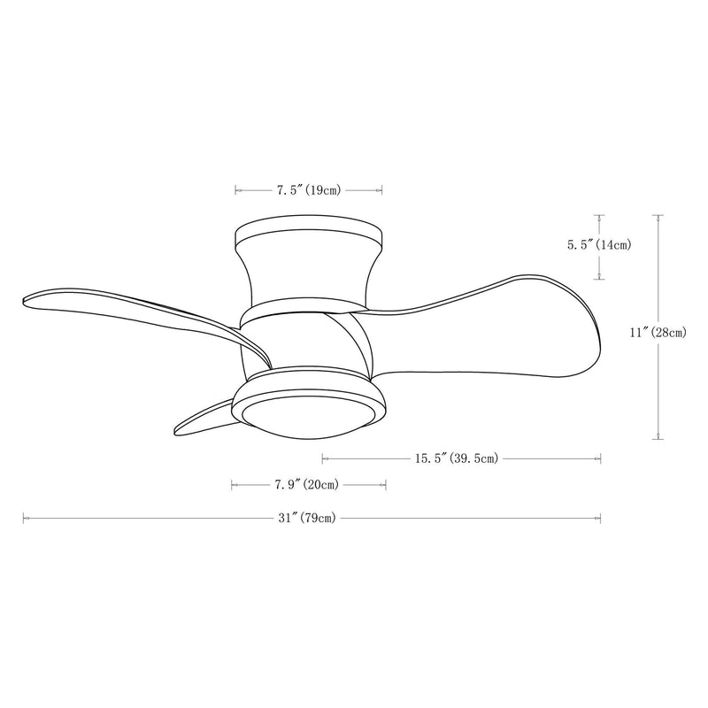 31" Mazon Modern DC Motor Flush Mount Reversible Ceiling Fan with LED Lighting and Remote Control