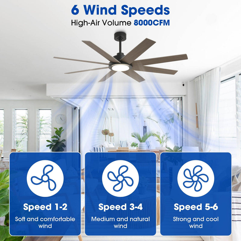 60" DC Motor 8 Blades Modern Downrod Mount Ceiling Fan with LED Light and Remote Control