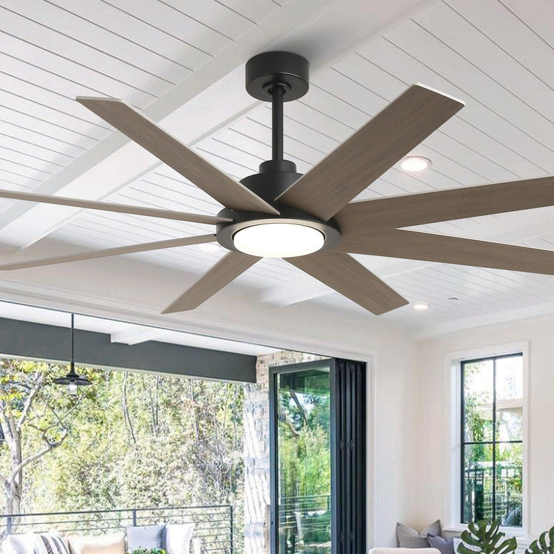 60" DC Motor 8 Blades Modern Downrod Mount Ceiling Fan with LED Light and Remote Control