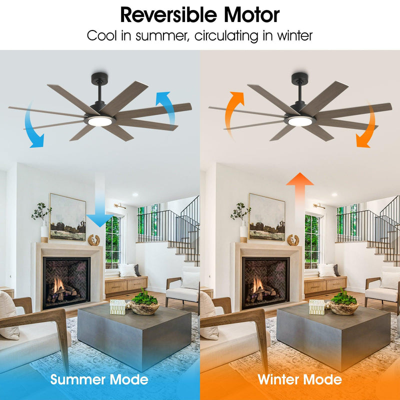60" DC Motor 8 Blades Modern Downrod Mount Ceiling Fan with LED Light and Remote Control