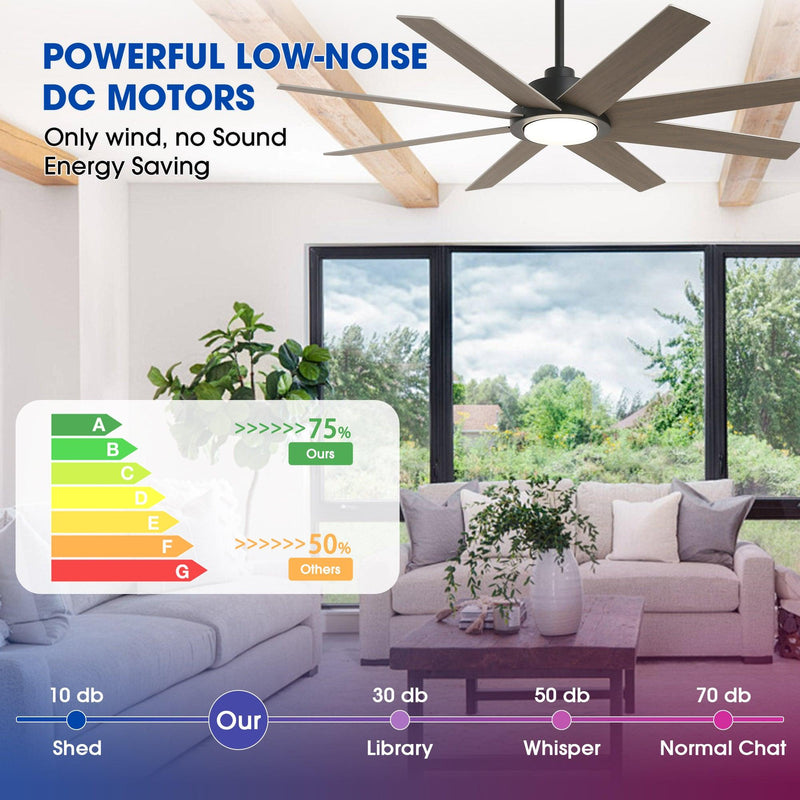 60" DC Motor 8 Blades Modern Downrod Mount Ceiling Fan with LED Light and Remote Control