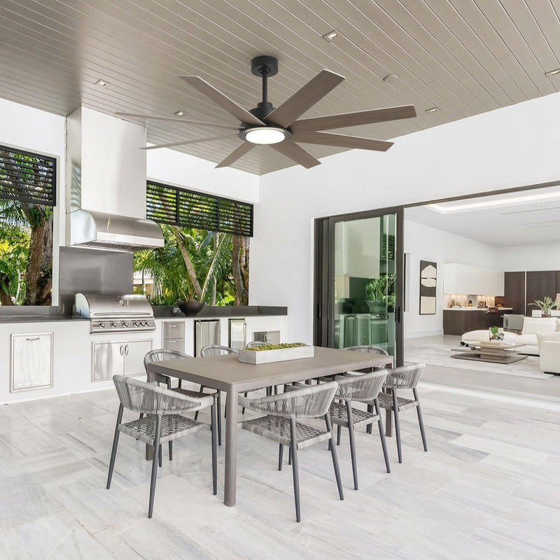 60" DC Motor 8 Blades Modern Downrod Mount Ceiling Fan with LED Light and Remote Control