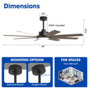 60" DC Motor 8 Blades Modern Downrod Mount Ceiling Fan with LED Light and Remote Control